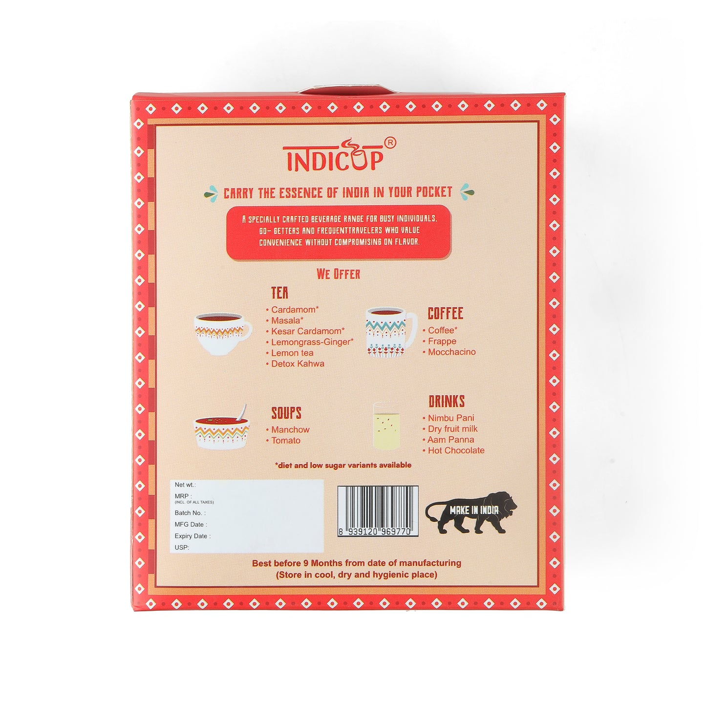 Indicup Instant Tea Premix Sachets Assorted Flavors Cardamom, Lemongrass Ginger, Masala Chai & Kesar Cardamom Premix (10 Sachets)