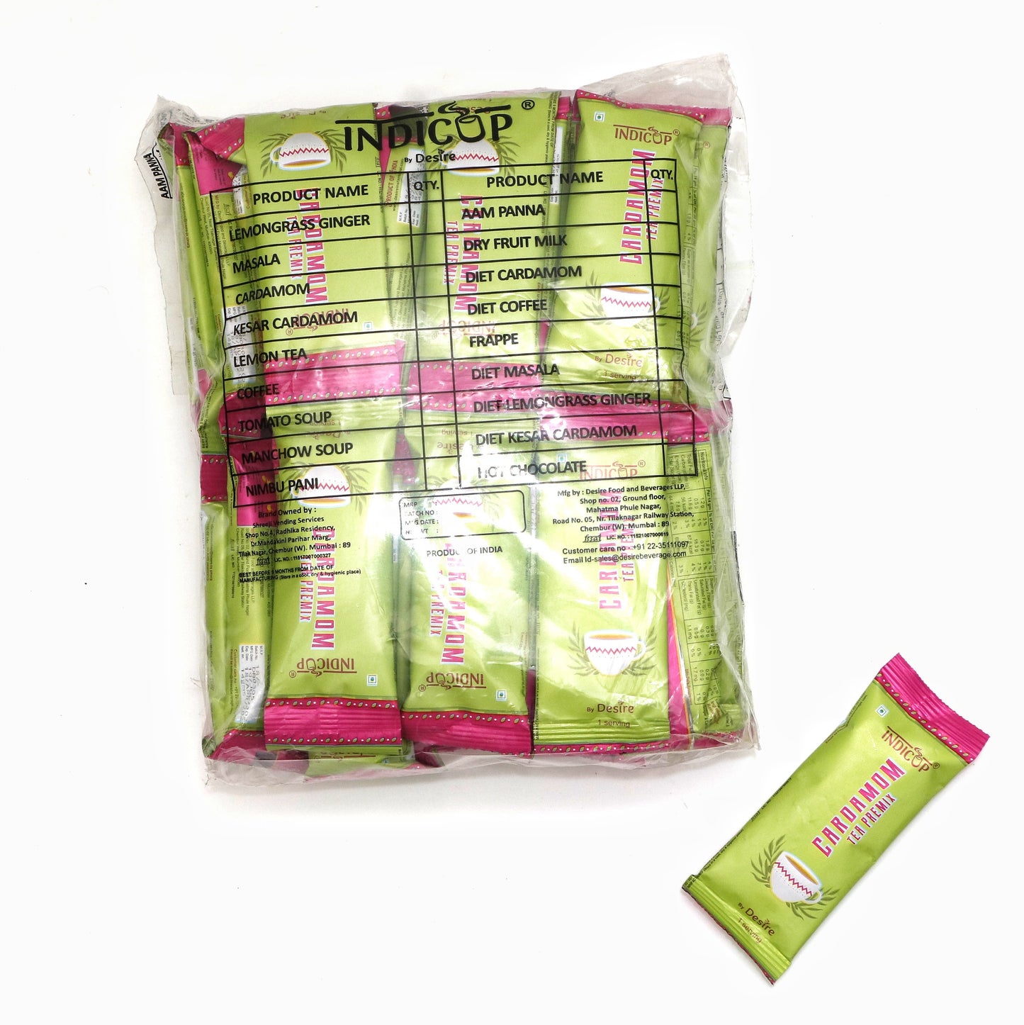 Indicup Cardamom Tea Premix Instant Tea Powder (50 Sachets,Pack of 1) Cardamom Elaichi Powder, Instant tea mix, Cardamom flavor, Refreshing taste