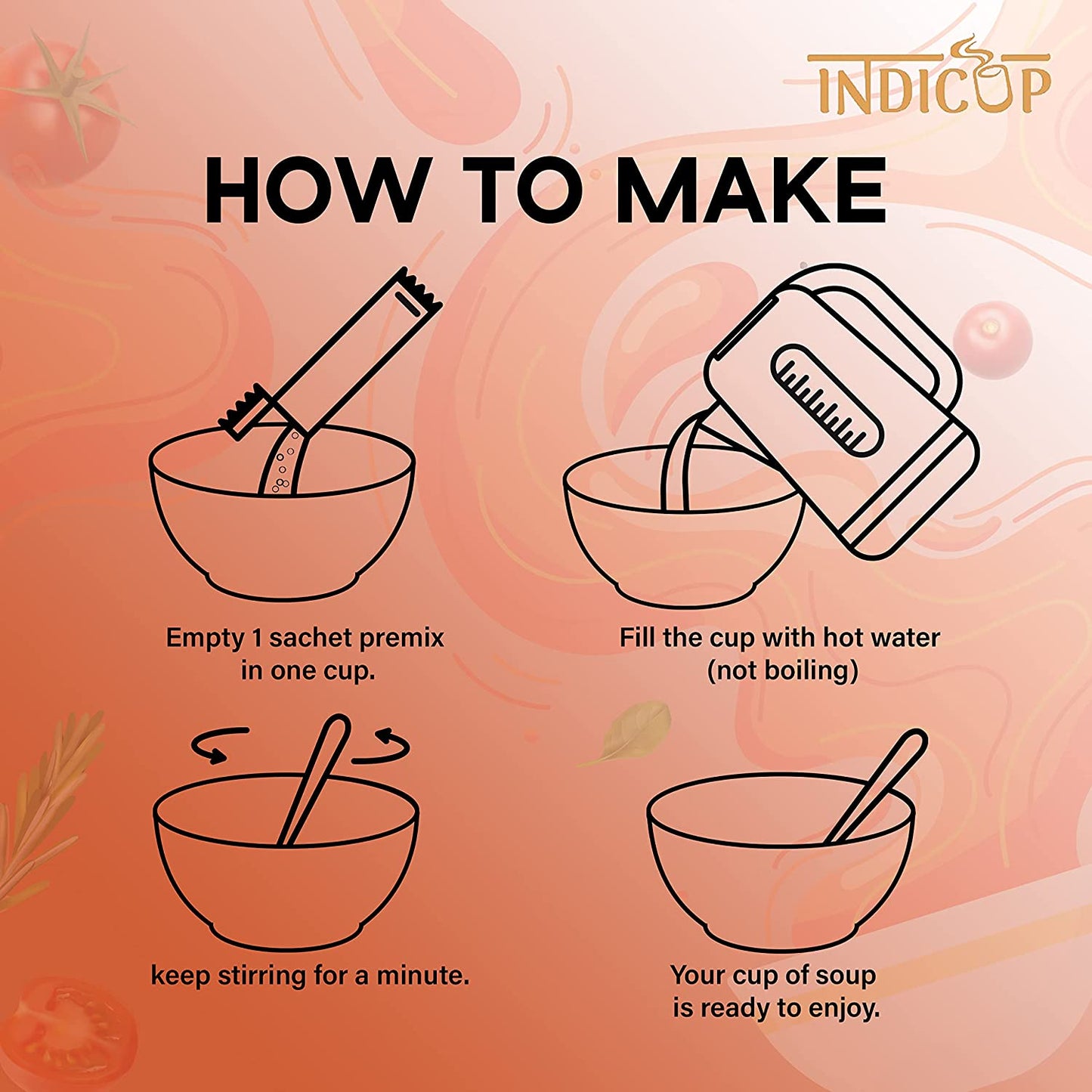 INDICUP Tomato Soup Packet | Ready to Eat Instant Soup Premix | Soup in Fresh Just Add Hot Water & Enjoy | 50 Sachets