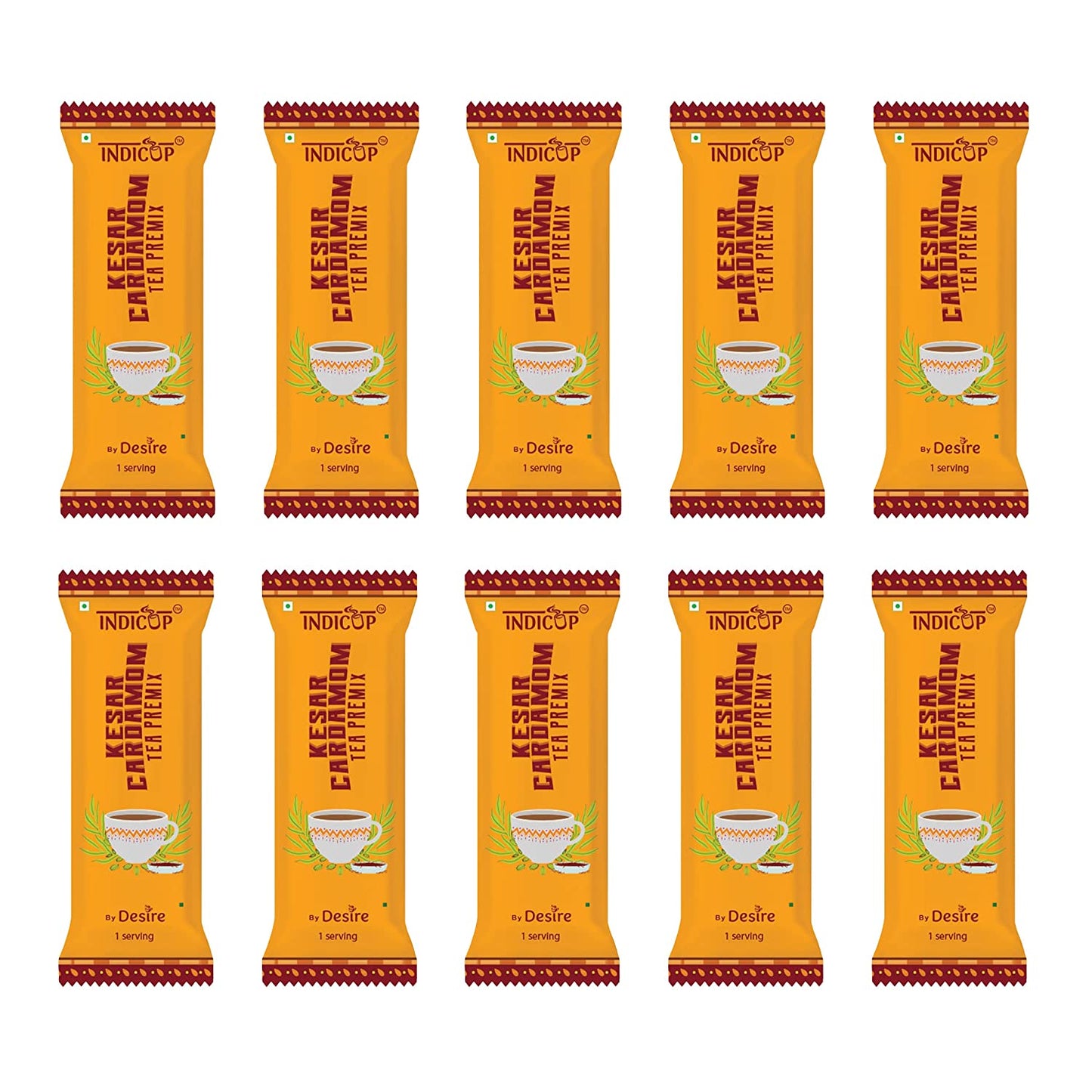 Indicup Instant Tea Premix Sachets Kesar Cardamom Tea Powder Premix, Ready to drink Kesar Elaichi Chai - Just Add Hot Water & Enjoy - 50 Sachets