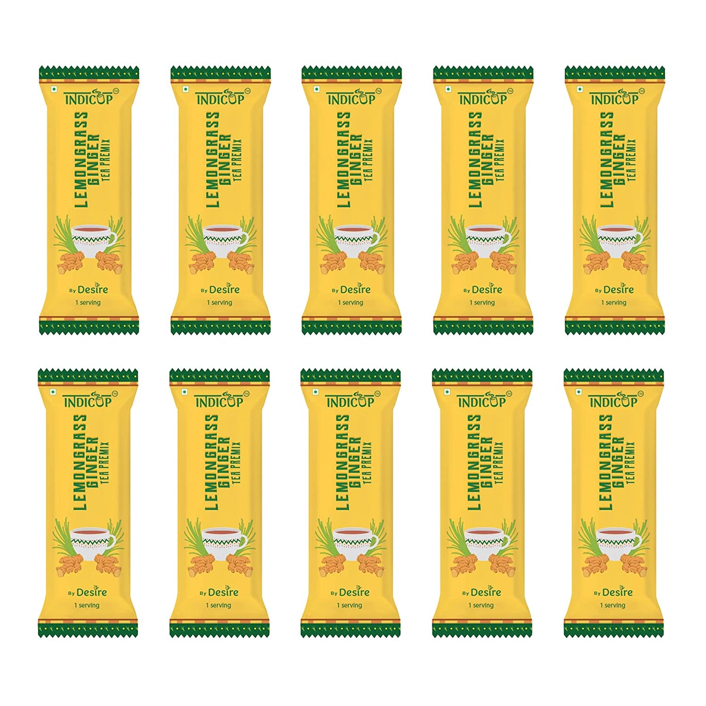 Indicup Lemongrass Ginger Tea Instant Premix, Instant tea mix, Refreshing tast (50 Sachets Pack).