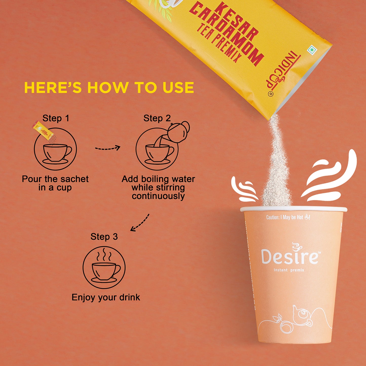 Indicup Instant Tea Premix Sachets Assorted Flavors Cardamom, Lemongrass Ginger, Masala Chai & Kesar Cardamom Premix (10 Sachets)