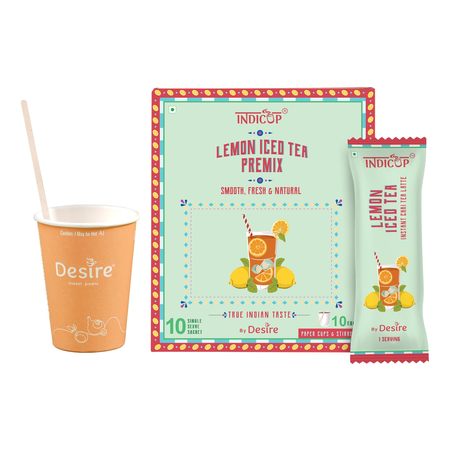 Indicup Lemon Iced Tea Premix Instant Tea Powder Sachets (10 - Sachets)