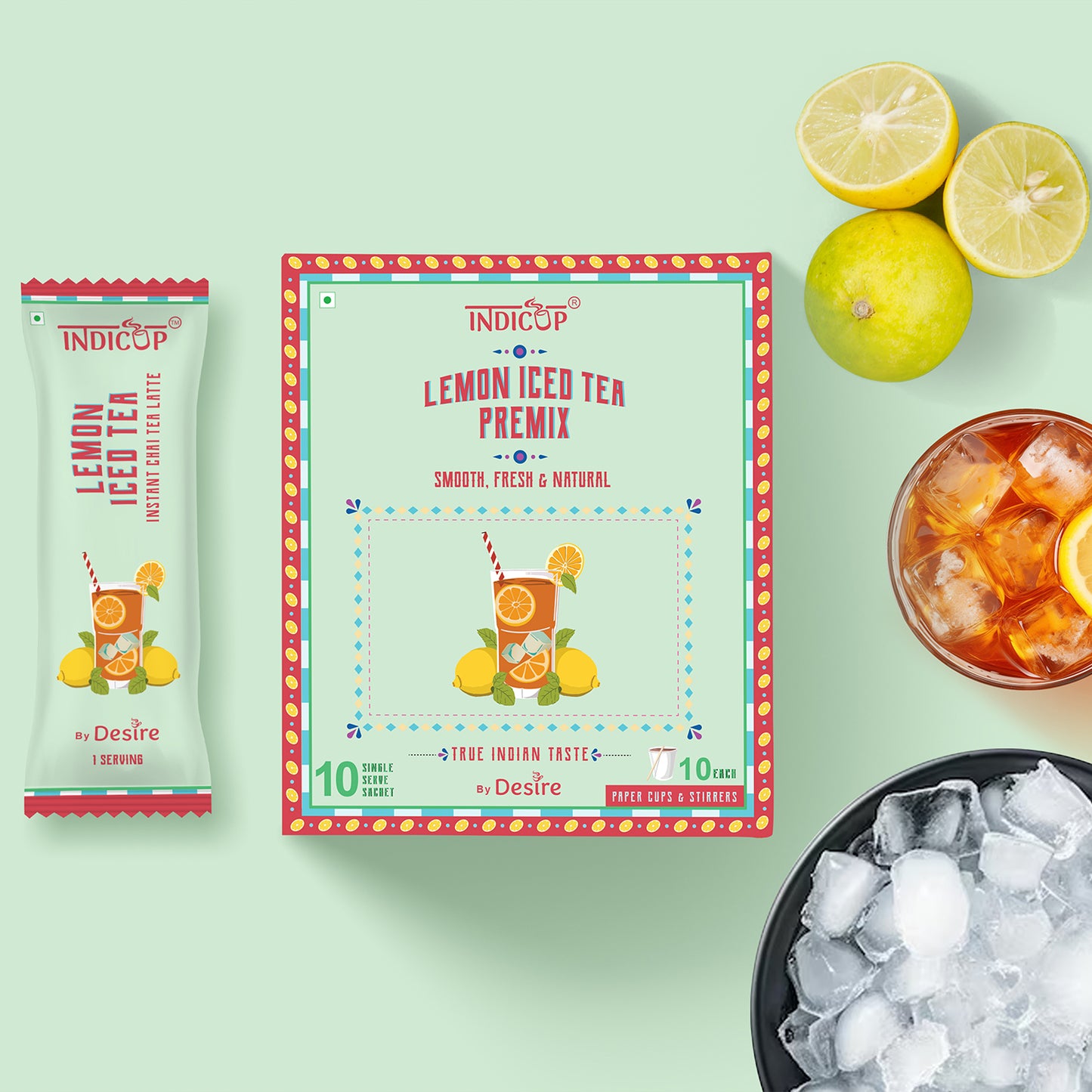Indicup Lemon Iced Tea Premix Instant Tea Powder Sachets (10 - Sachets)