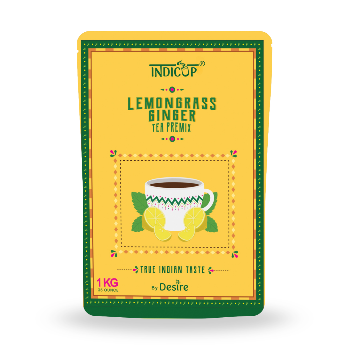 Indicup Lemongrass Ginger Tea 1 Kg for Both Manual and Vending Machines, Instant Tea Mix, Lemon Grass Ginger Flavor, Refreshing Taste