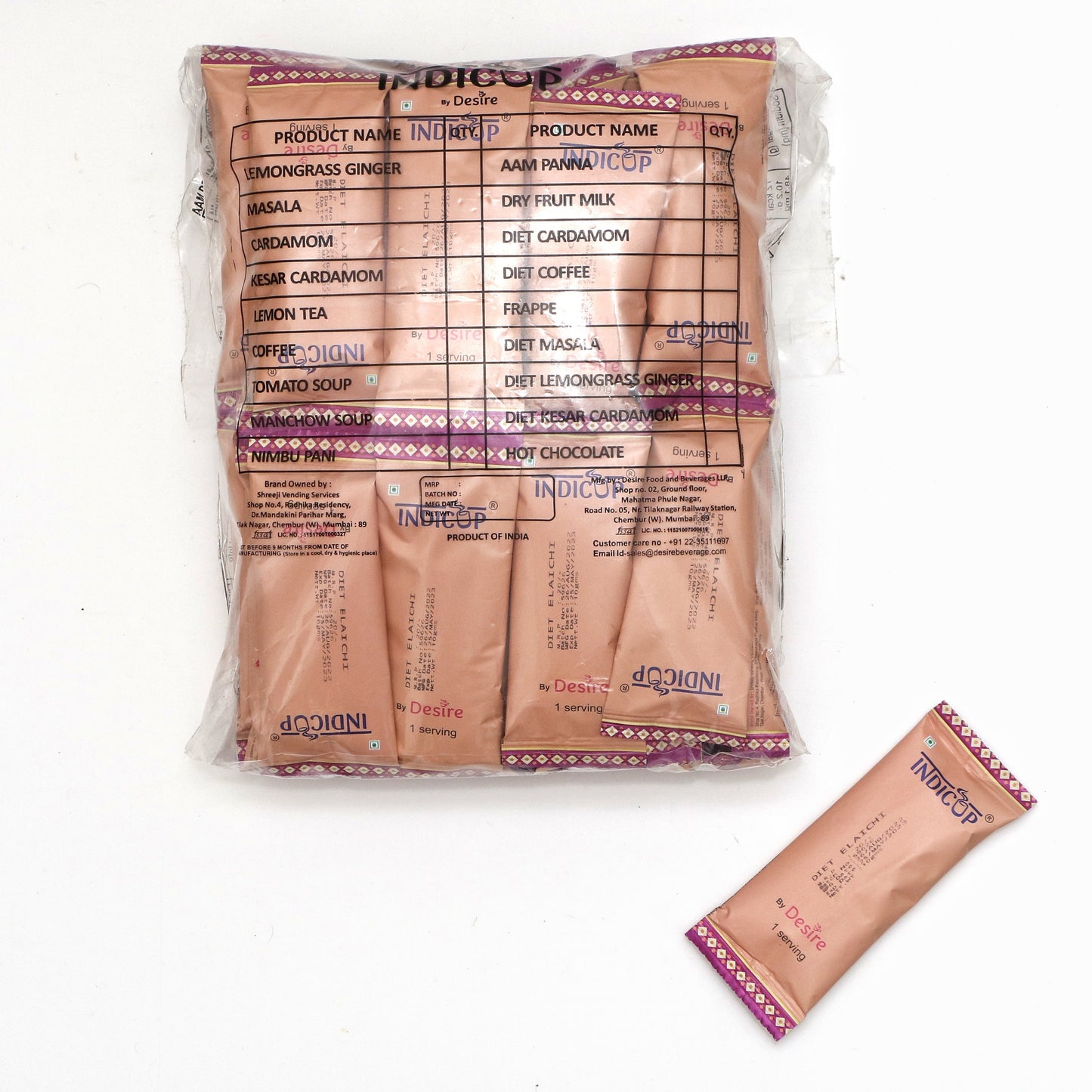 INDICUP Instant Assam Tea Premix Sachets|Low Sugar Whole Cardamom Elaichi Powder|Readymade Tea Powder Just Add Hot Water|Easy To Carry While Travelling (50 Sachets),790 Grams