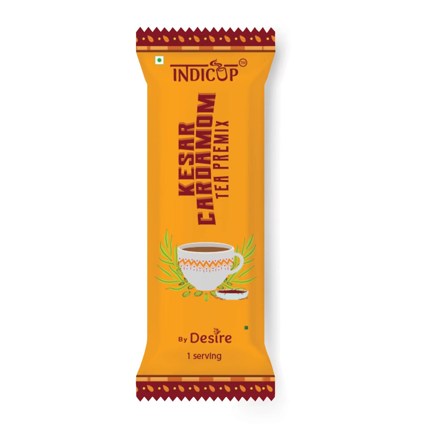 Indicup Instant Tea Premix Sachets Kesar Cardamom Tea Powder Premix, Ready to drink Kesar Elaichi Chai - Just Add Hot Water & Enjoy - 50 Sachets