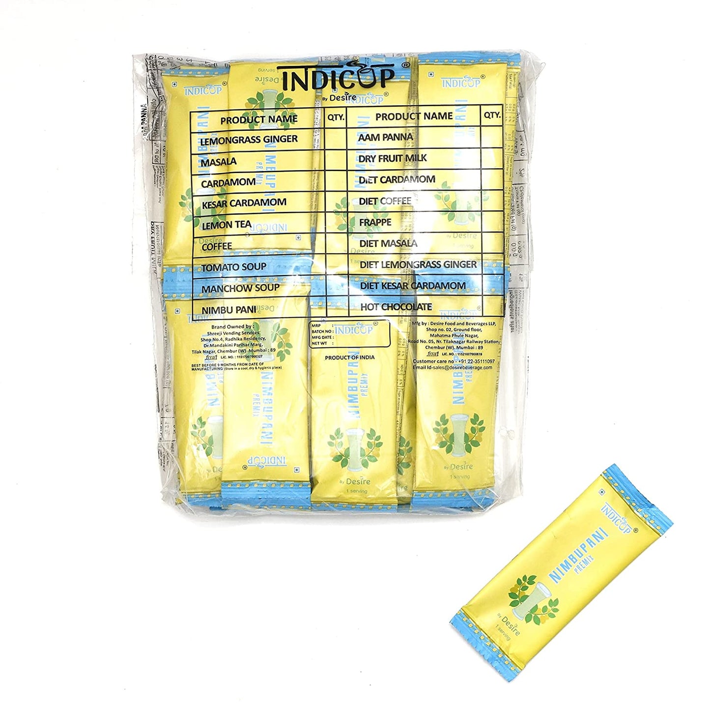 Indicup Nimbu Pani Powder Readymade Instant Premix 50 Sachets | Just Add Cold Water and Enjoy Limbu Pani Masala During Summer | Lemonade Drink, Refreshing taste (Pack of 1-50 sachets)