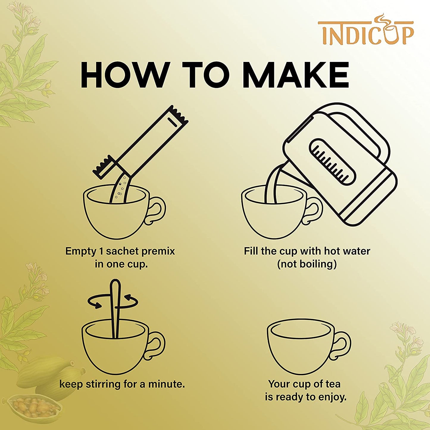 Indicup Lemongrass Ginger Tea Instant Premix, Instant tea mix, Refreshing tast (50 Sachets Pack).