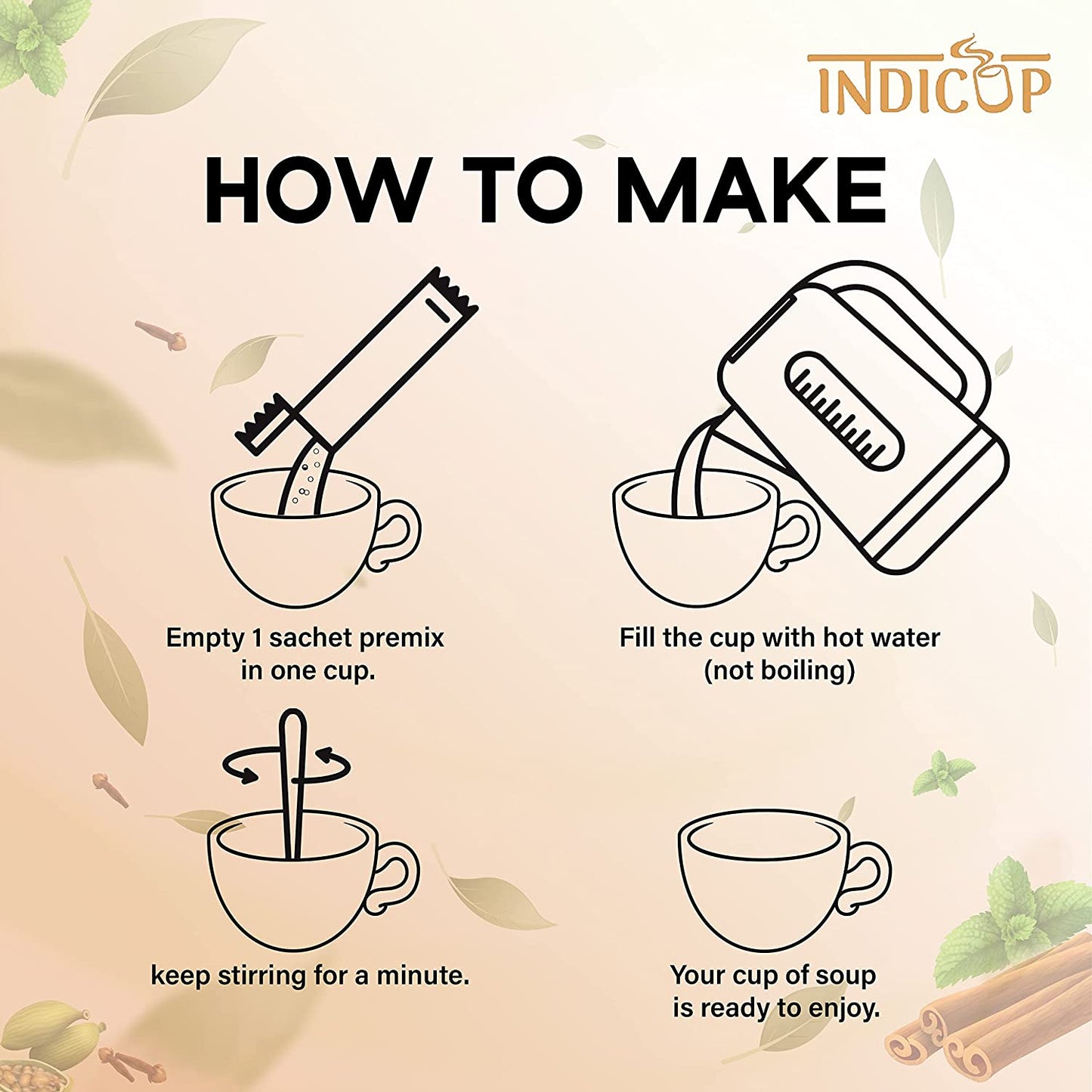 Indicup Instant Tea Premix Sachets Kesar Cardamom Tea Powder Premix, Ready to drink Kesar Elaichi Chai - Just Add Hot Water & Enjoy - 50 Sachets