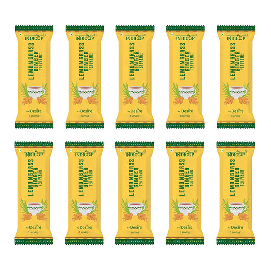 Indicup Lemongrass Ginger Tea Instant Premix, Instant tea mix, Refreshing tast (50 Sachets Pack).