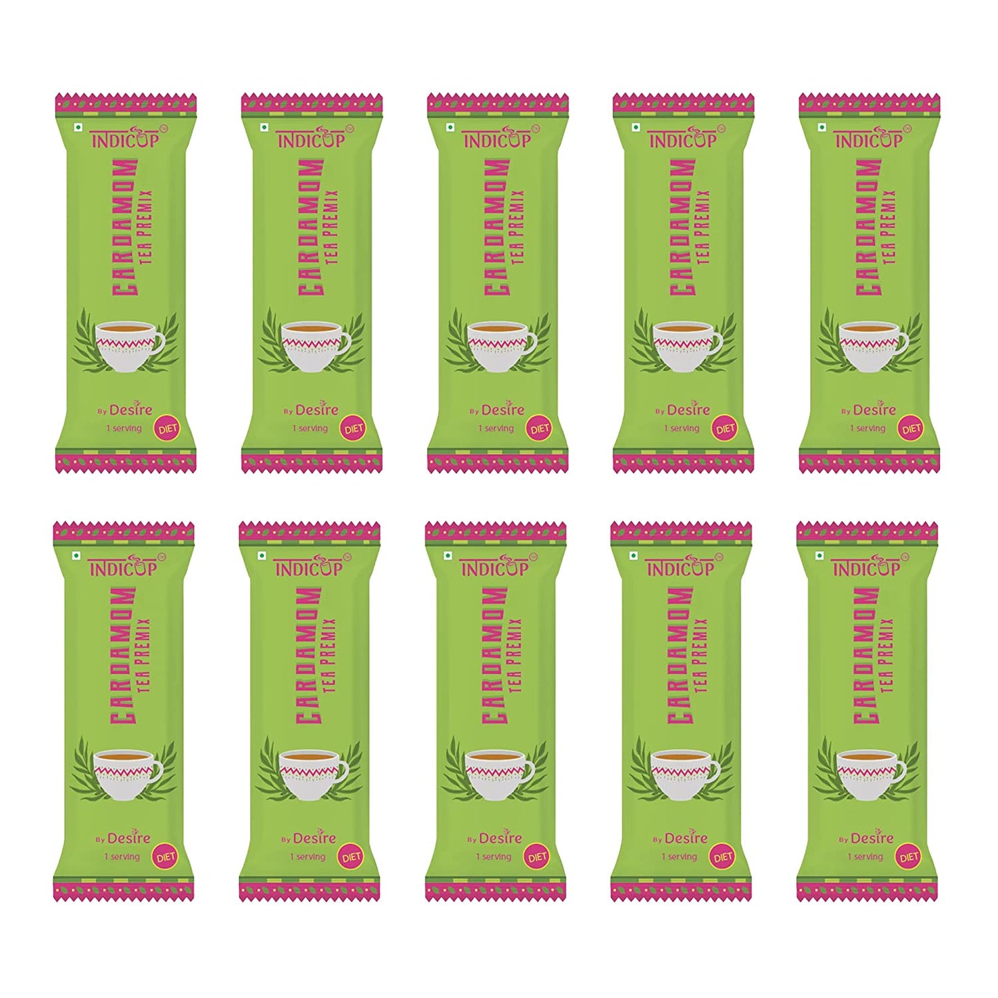 INDICUP Instant Assam Tea Premix Sachets|Low Sugar Whole Cardamom Elaichi Powder|Readymade Tea Powder Just Add Hot Water|Easy To Carry While Travelling (50 Sachets),790 Grams