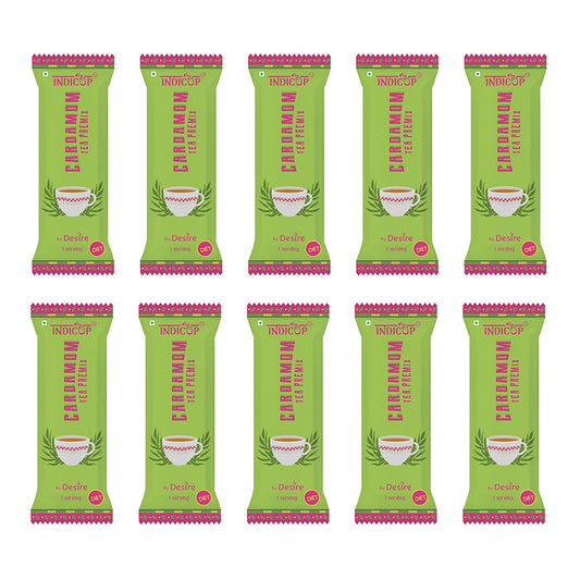 INDICUP Instant Assam Tea Premix Sachets|Low Sugar Whole Cardamom Elaichi Powder|Readymade Tea Powder Just Add Hot Water|Easy To Carry While Travelling (50 Sachets),790 Grams