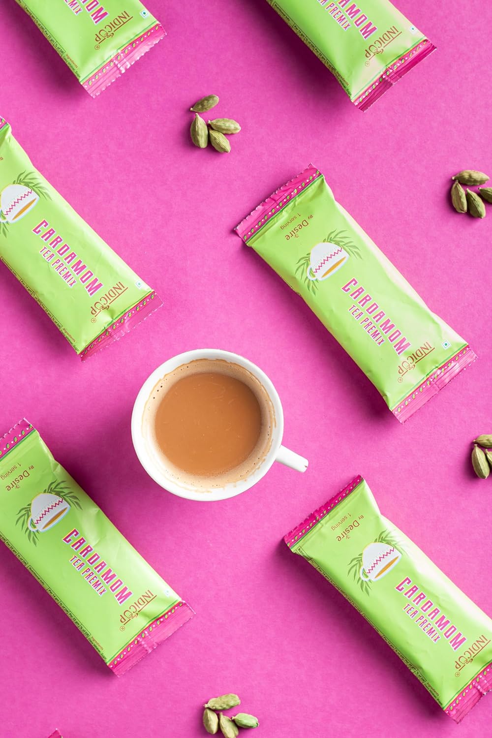 Indicup Cardamom Tea Premix Instant Tea Powder (50 Sachets,Pack of 1) Cardamom Elaichi Powder, Instant tea mix, Cardamom flavor, Refreshing taste