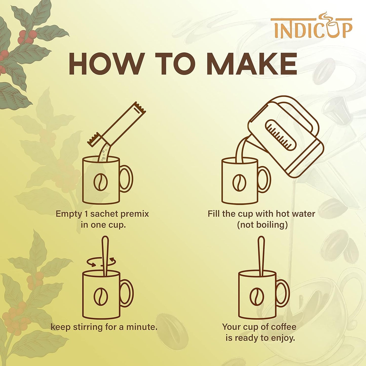 INDICUP Coffee Premix, instant coffee (pack of 50 sachets)